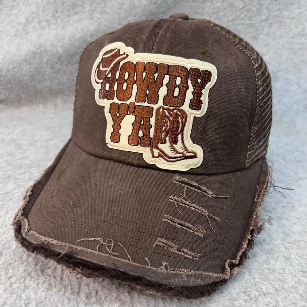 Howdy Y'all Unisex Brown Unbranded Trucker Hat Distressed Western Snapback OSFM